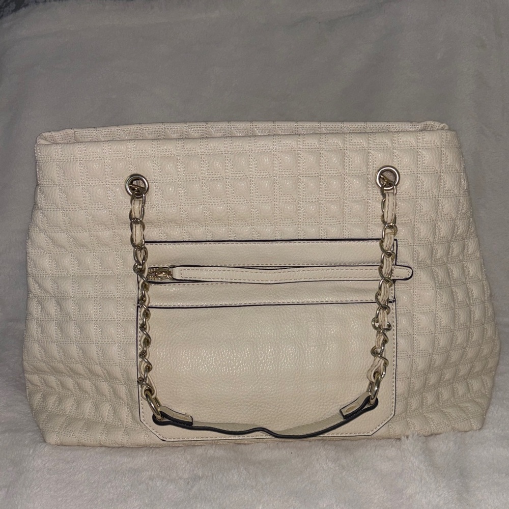 Quilted Cream Shoulder Tote with Chain Handles